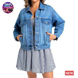 Oversized Denim Jacket Relaxed Fit Classic 90s Y2K Trucker Style with Pockets